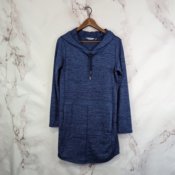 Athleta Sweatshirt Dress Small Techie Sweat Popover Tunic Blue Long Sleeve Hood - Picture 2 of 14